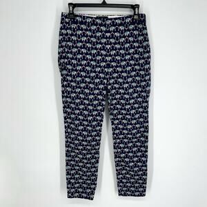 J. Crew Women's Martie Pants Mini Elephants Print Size 0 Navy Aqua Gray White